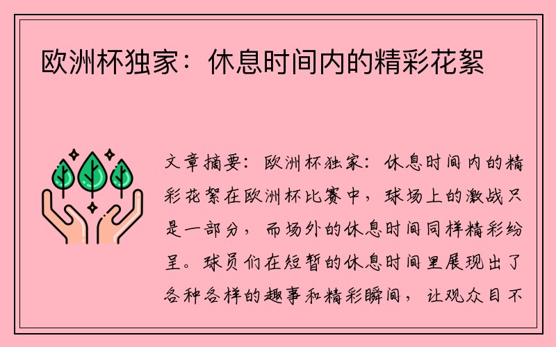 欧洲杯独家：休息时间内的精彩花絮