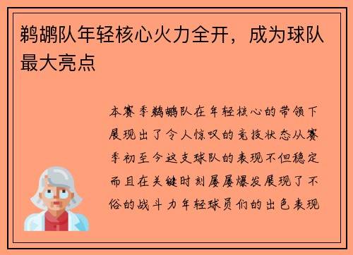 鹈鹕队年轻核心火力全开，成为球队最大亮点